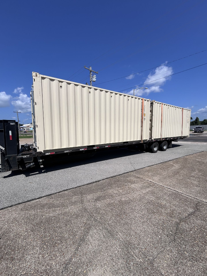Two 20-foot shipping containers being delivered by Big Box Containers in Poplar Bluff, Missouri